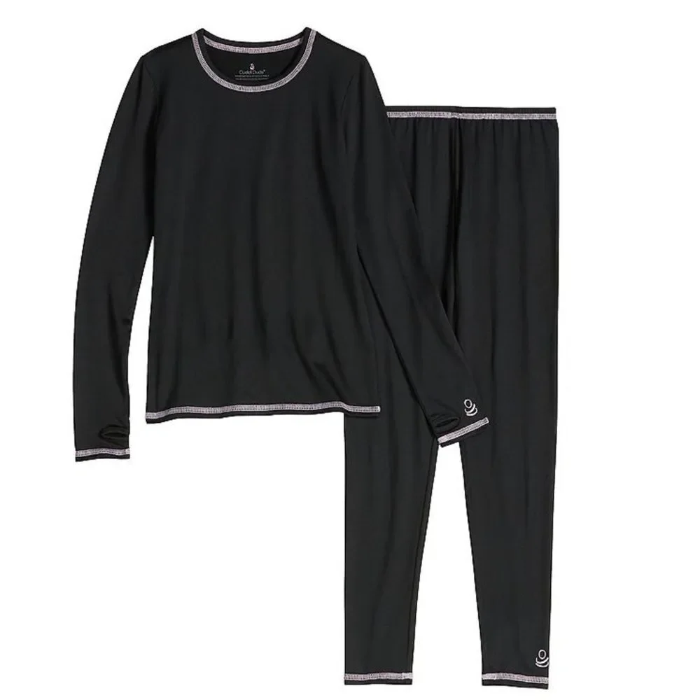 Cuddl Duds Warm Layers 2pc Base Layer Set NEW Comfort Stretch Black L 10/12